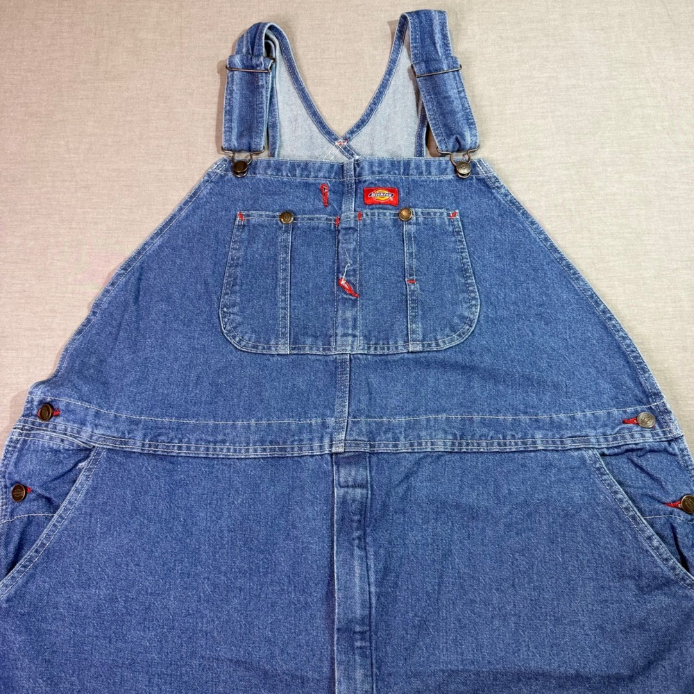 Dickies Denim Bib Overalls Mens 48x32 Blue Excellent Workwear Carpenter